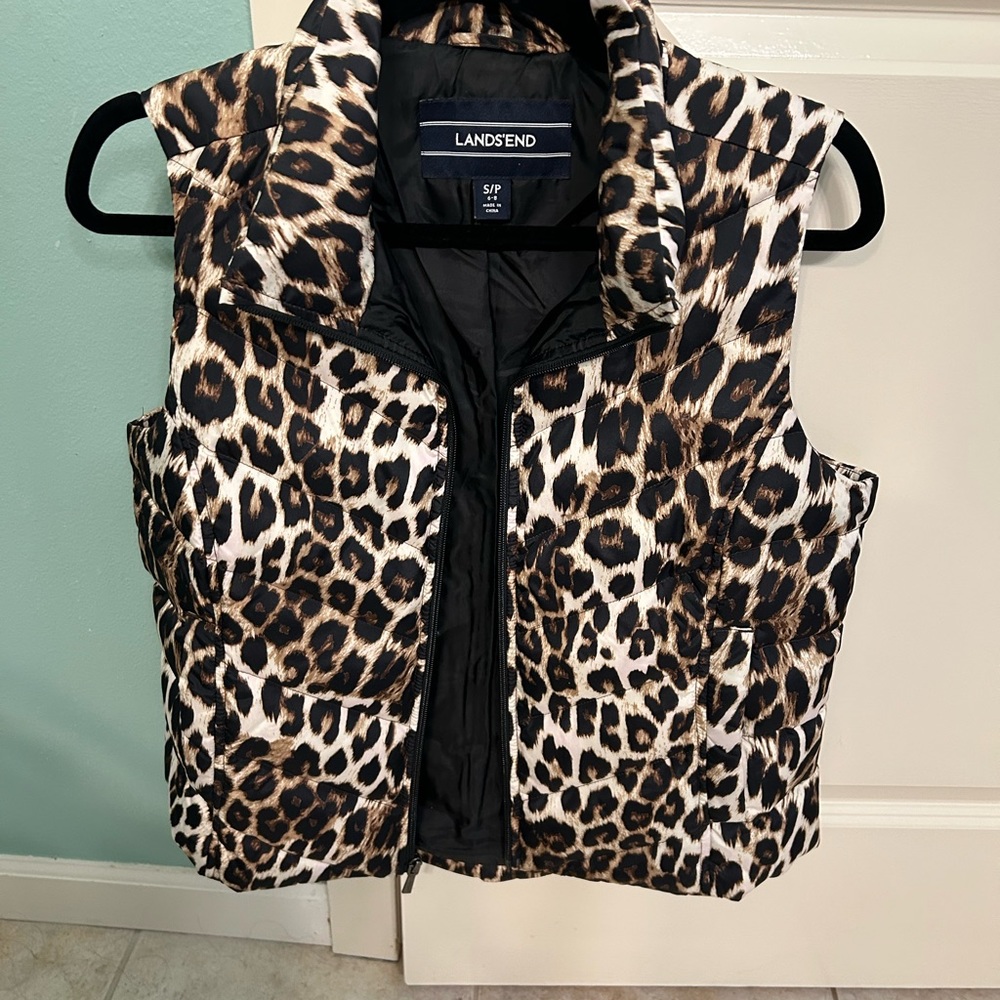 Lands' End Black and Brown Leopard Print Vest